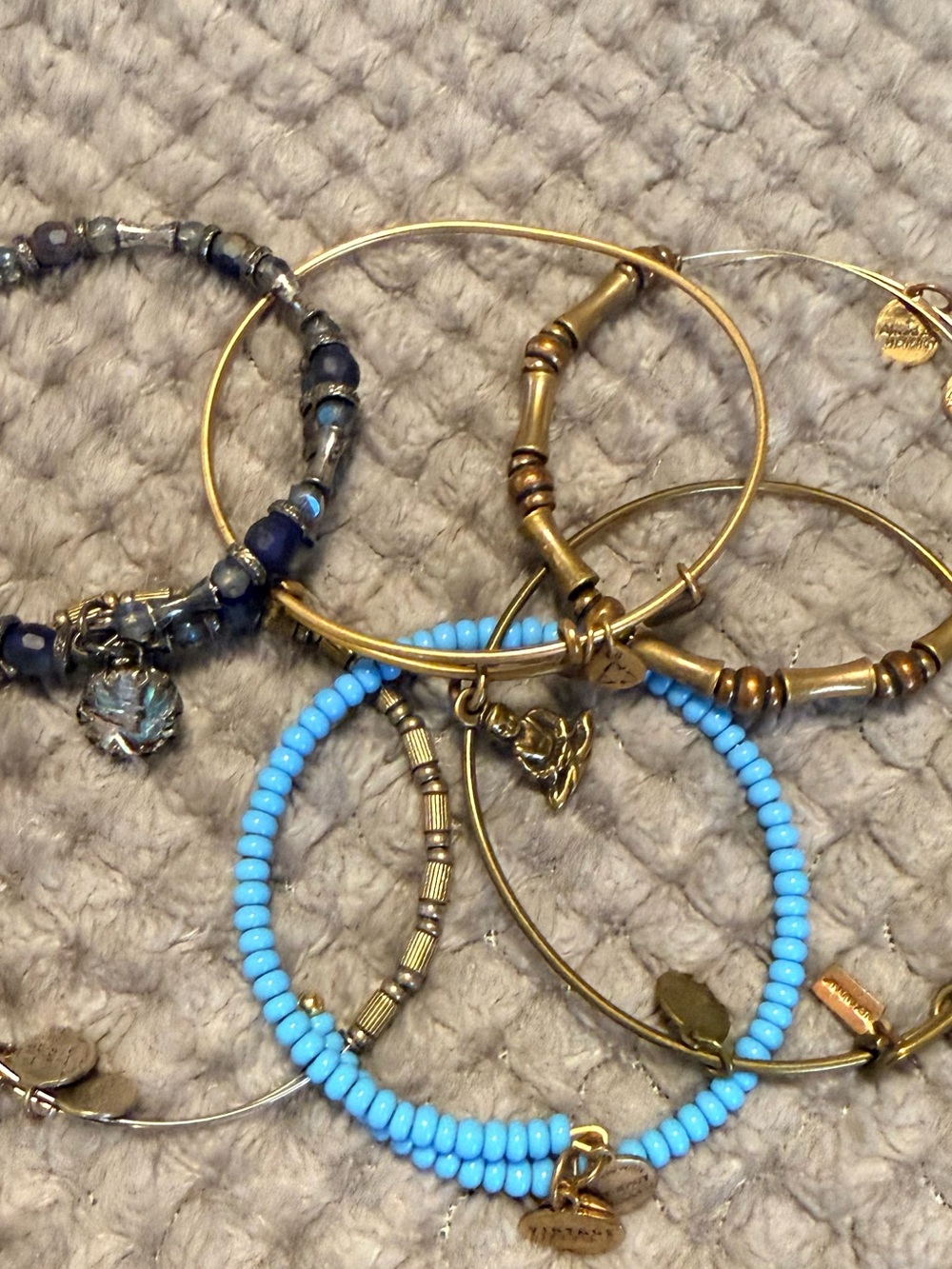 Alex and Ani Gold and Turquoise Beaded Charm Bracelet Set